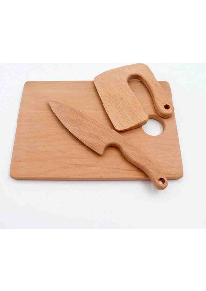 Ahşap Güvenli Çocuk Kesme Tahtası ve 2 Şef Bıçak