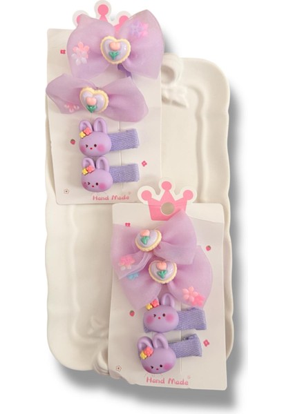 Tüllü Fiyonk ve Mini Tavsan Model Karışık Renk Kız Çocuk Set Toka 4lü fiyatları