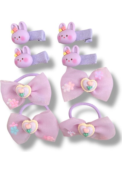 Tüllü Fiyonk ve Mini Tavsan Model Karışık Renk Kız Çocuk Set Toka 4lü fırsatları