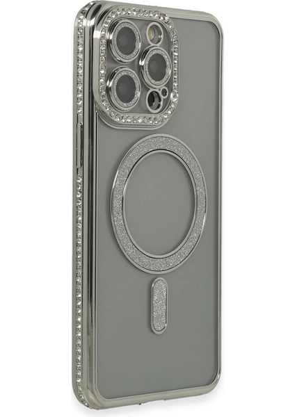 Iphone 15 Pro Kılıf Joke Simli Magneticsafe Kılıf - Gri