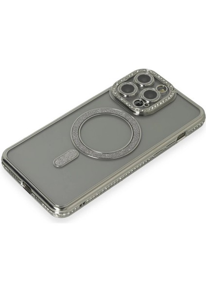 Iphone 15 Pro Kılıf Joke Simli Magneticsafe Kılıf - Gri modelleri