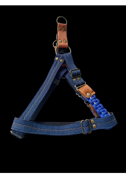 Köpek Göğüs Tasması Küçük, Orta ve Büyük Irk Ayarlamalı Kot & Paracord Koyu Mavi modelleri