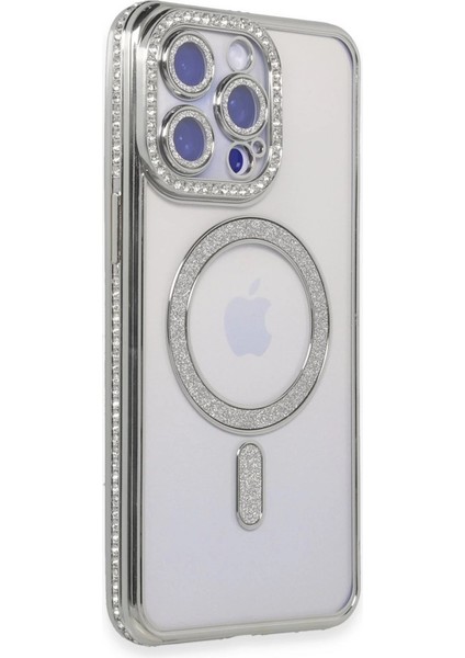 Iphone 15 Pro Kılıf Joke Simli Magneticsafe Kılıf - Gümüş