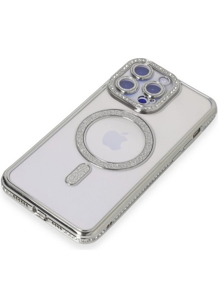 Iphone 15 Pro Kılıf Joke Simli Magneticsafe Kılıf - Gümüş modelleri