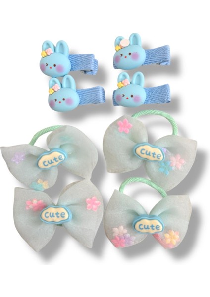 Tüllü Fiyonk ve Mini Tavsan Model Karışık Renk Kız Çocuk Set Toka 4lü fiyatları