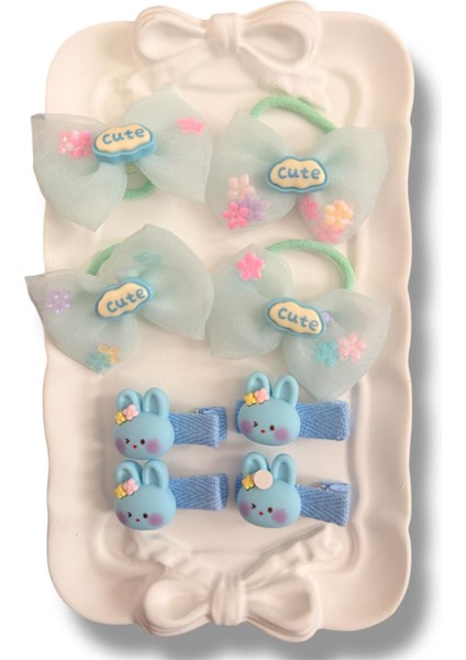 Tüllü Fiyonk ve Mini Tavsan Model Karışık Renk Kız Çocuk Set Toka 4lü modelleri