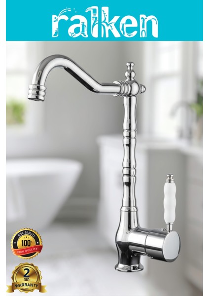 Kiev Krom Rustik Retro Nostaljik Antik Eviye Mutfak Bataryası Rustik Musluk - %100 Pirinç, Paslanmaz, Ağır Gövde