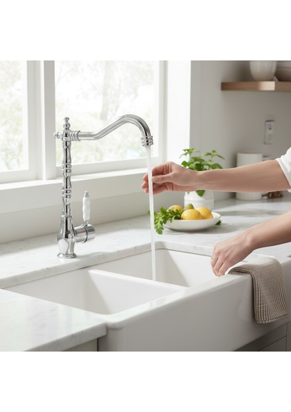 Kiev Krom Rustik Retro Nostaljik Antik Eviye Mutfak Bataryası Rustik Musluk - %100 Pirinç, Paslanmaz, Ağır Gövde fiyatları