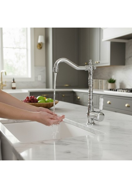 Kiev Krom Rustik Retro Nostaljik Antik Eviye Mutfak Bataryası Rustik Musluk - %100 Pirinç, Paslanmaz, Ağır Gövde fırsatları