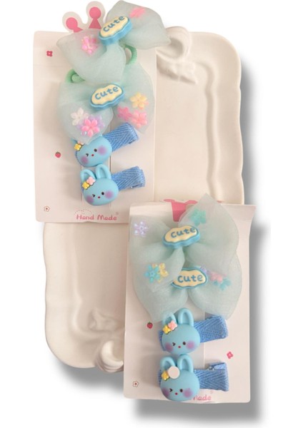 Tüllü Fiyonk ve Mini Tavsan Model Karışık Renk Kız Çocuk Set Toka 4lü fırsatları