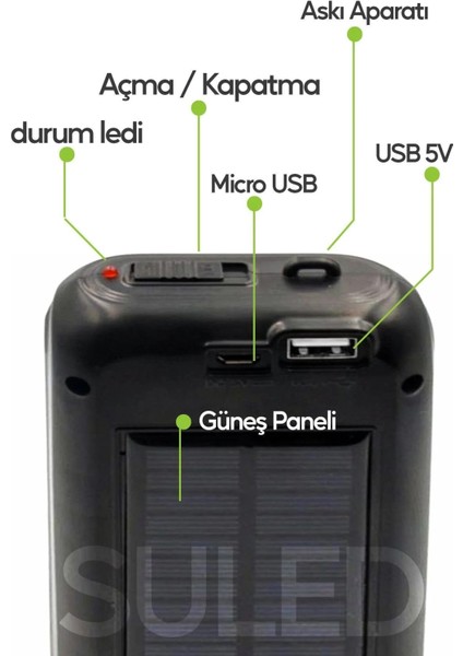 Güneş Panelli Handy Power Bank Fener Işıldak 32 Süper Smd Ledli El Feneri Ev Kamp Outdoor Aydınlatma modelleri