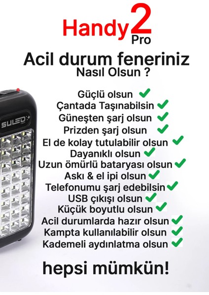 Güneş Panelli Handy Power Bank Fener Işıldak 32 Süper Smd Ledli El Feneri Ev Kamp Outdoor Aydınlatma