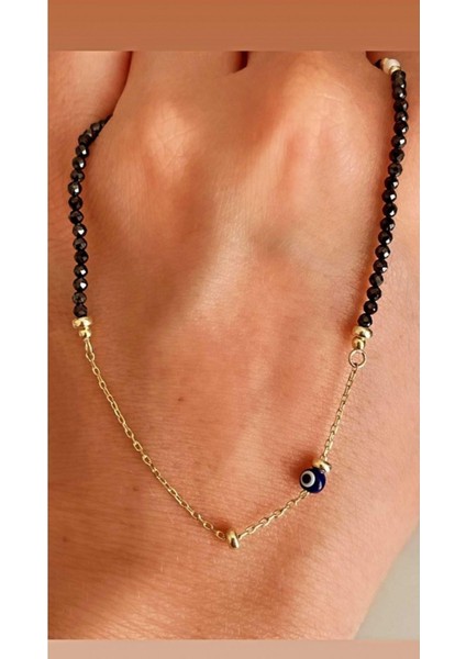 Doğal Agate ve Inci Taşlı Kolye