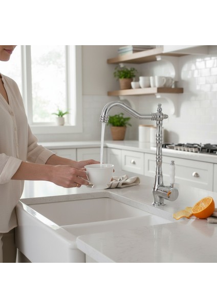 Kiev Krom Rustik Retro Nostaljik Antik Eviye Mutfak Bataryası Rustik Musluk - %100 Pirinç, Paslanmaz, Ağır Gövde indirimleri