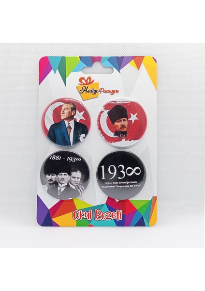 Atatürk Rozetleri 4'lü Set (Yüksek Kalite, 44 mm Çapında, Yerli Üretim, Metal Iğneli Rozet) Set 9