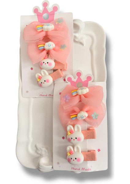 Tüllü Fiyonk ve Mini Tavsan Model Karışık Renk Kız Çocuk Set Toka 4lü fiyatları