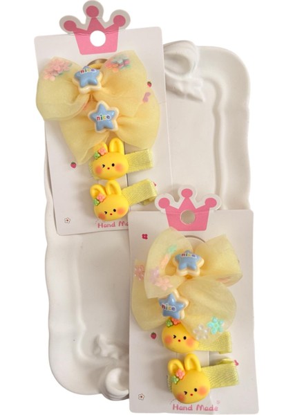 Tüllü Fiyonk ve Mini Tavsan Model Karışık Renk Kız Çocuk Set Toka 4lü fiyatları