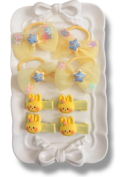 Tüllü Fiyonk ve Mini Tavsan Model Karışık Renk Kız Çocuk Set Toka 4lü modelleri