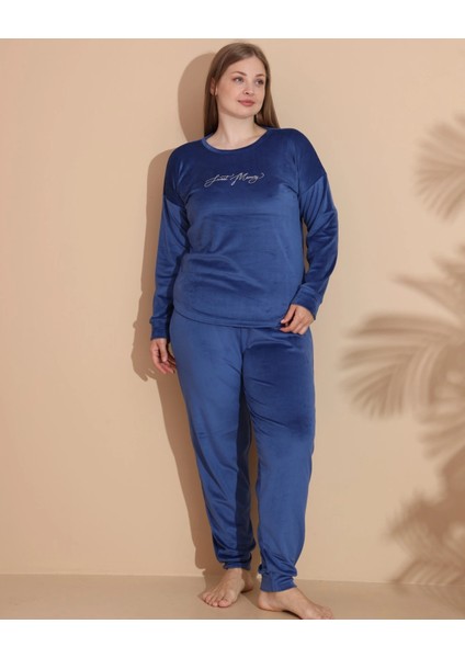 Estiva 25394 Uzun Kol Battal Kadife Pijama Takımı