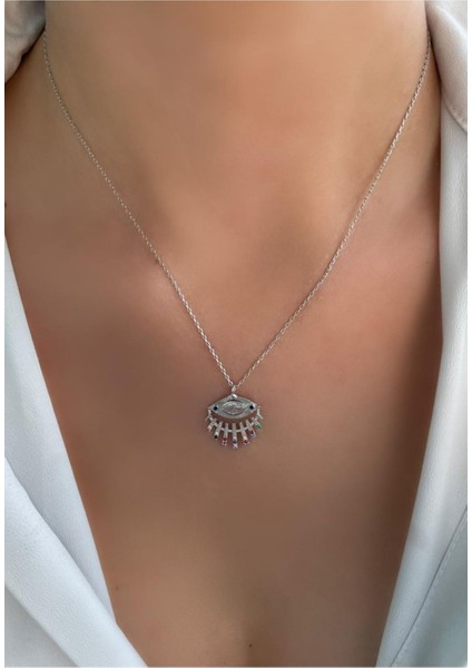 Sılver Raınbow Göz Kolye modelleri