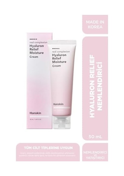 Hanskin Hyaluron Relief Cream-Rahatlatıcı Nemlendirici Krem-Hyaluronik Asit ile Fermente Edildi 50ML fiyatları