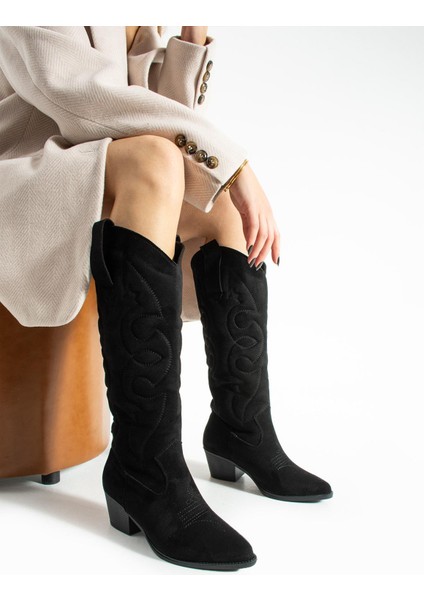 Kadın Sivri Burun Topuklu Çizme Western - Siyah fiyatları