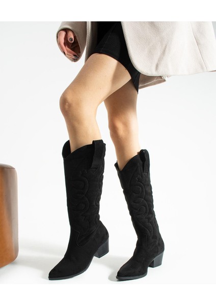 Kadın Sivri Burun Topuklu Çizme Western - Siyah fırsatları
