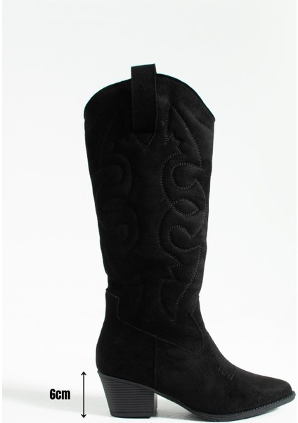 Kadın Sivri Burun Topuklu Çizme Western - Siyah