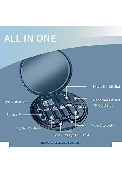 9'u 1 Arada Kablo Kılıfı USB Adaptör Kablosu Dönüştürme Saklama Kutusu, USB Tip C - Mikro Usb/yıldırım/usb A Kablosu Veri Aktarım Aracı Sim Kart Yuvası Tepsi Çıkarma Pimi Içerir, Telefon fiyatları