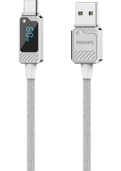 DLC5011A Usb-A - Type-C Şarj Kablosu, 60W, Hızlı Şarj, 6A Yüksek Akım, 1 Metre, Naylon Örgülü, Dijital Göstergeli (Beyaz)