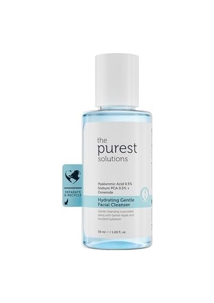 The Purest Solutions Kuru ve Karma Ciltler Için Nemlendirici ve Bariyer Onarıcı Hyalüronik Asit Yüz Temizleme Jeli, Seyahat Boy 50 ml