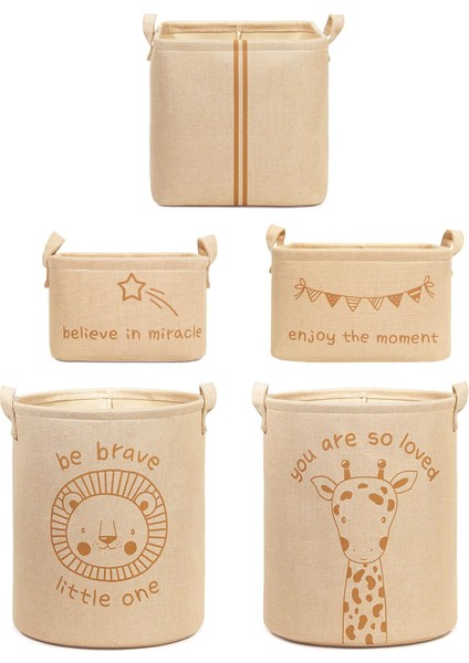 Textile 5'li Çocuk Odası Jüt Kumaş Sepet Set