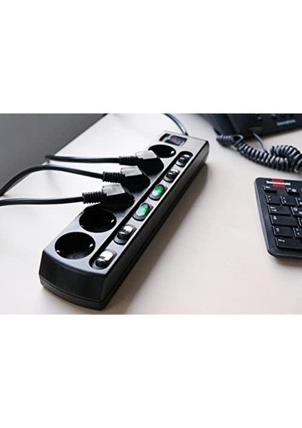 6 Anahtarlı 6 Soketli Güç Şeridi Priz 2 Metre Siyah modelleri