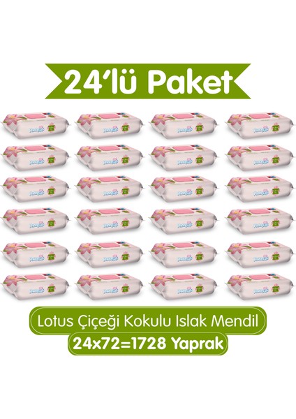 Lotus Çiçeği Kokulu Islak Mendil 24X72 Li Koli (1728 Yaprak)