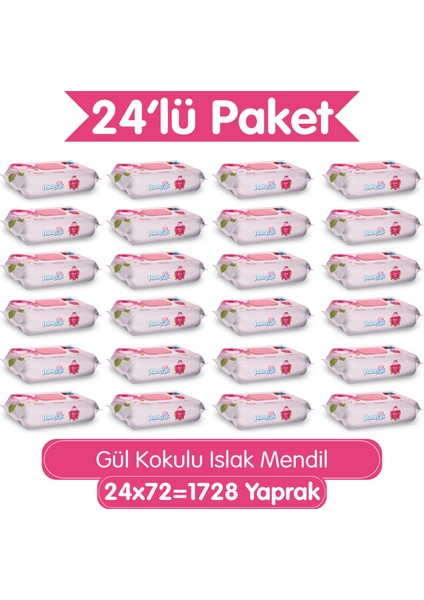 Gül Kokulu Islak Mendil 24X72 Li Koli (1728 Yaprak)