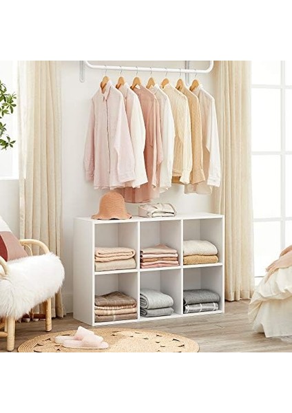 6 Bölmeli Kitaplık, Ahşap Raf, Küp Raf, Depolama Rafı, 65,5 x 97,5 x 30 Cm, Beyaz, LBC203D modelleri