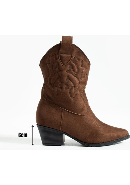 Kadın Sivri Burunlu Topuklu Bot Western - Kahverengi