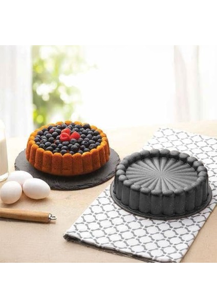 Thermo Döküm Gövdeli Keskin Tart ve Kek Kalıbı 23CM, Dilimli ve Döküm, Siyah Granit Benekli Pişirme Kabı, Çıkarma, Dayanıklı Alaşım