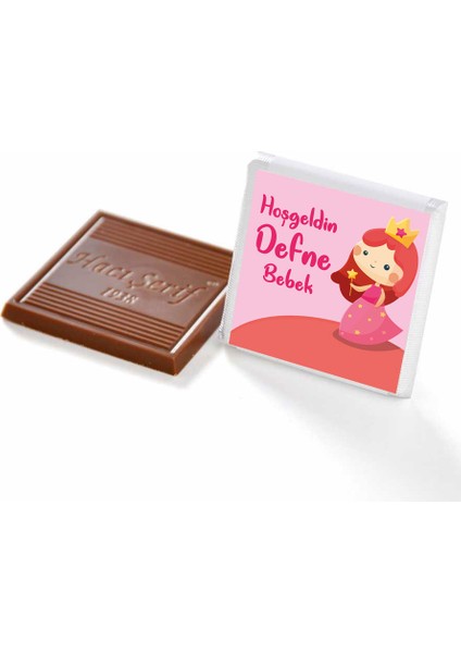Etiket Baskılı Kız Bebek Çikolatası (Düz Metal Yuvarlak Kutu) 50 Adet Madlen