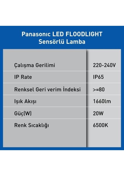 LED Projektör Sensorlü, Beyaz Işık 20W 1660LM 6500K fiyatları