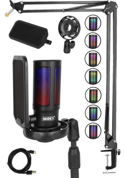 V6 Rgb Set USB Oyuncu ve Yayıncı Mikrofonu Condenser Stüdyo (Kayıt Gaming Tiktok Twitch Canlı Yayın Discord Youtube)