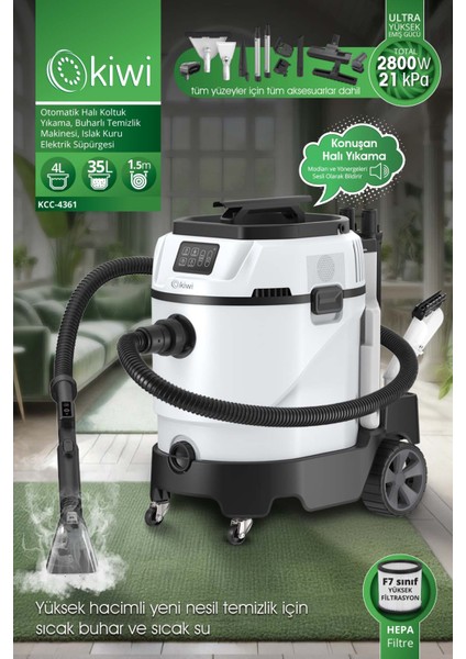 KCC-4361 Otomatik Halı Koltuk Yıkama, Buharlı Temizlik Makinesi, Islak Kuru Elektrik Süpürgesi