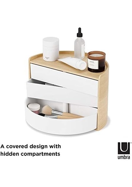 Umbra Moona Döner Çekmeceli 3 Katlı Takı ve Aksesuar Düzenleyici, Beyaz/doğal