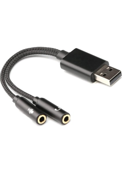 USB To Ikili 3.5mm Adapter - USB Den Kulaklık ve Microphone Çıkış Almanızı Sağlar - Ses Kartlı Pc Bilgisayar Notebook Uyumlu