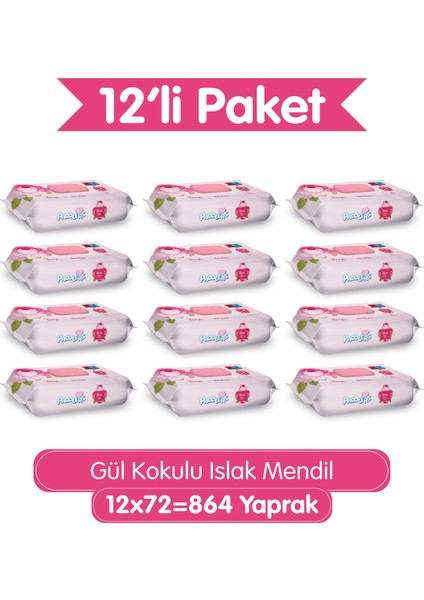 Gül Kokulu Islak Mendil 12x72 li Koli (864 Yaprak)