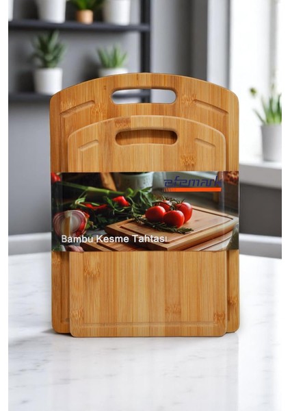 Bambu Serisi Oluklu Antibakteriel Yıkanabilir Bambu Doğrama Tahtası 2'li Set