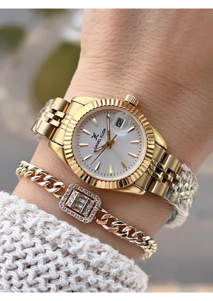 Çelik Kordonlu 2 Yıl Garantili 3 Atm Suya Dayanıklı Kadın Kol Saati+Bileklik BD.10030.3