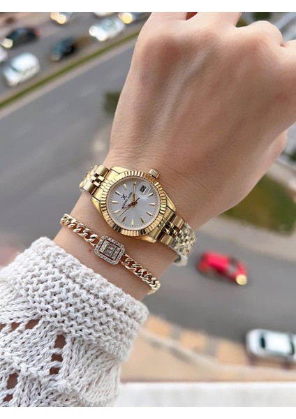 Çelik Kordonlu 2 Yıl Garantili 3 Atm Suya Dayanıklı Kadın Kol Saati+Bileklik BD.10030.3 fiyatları