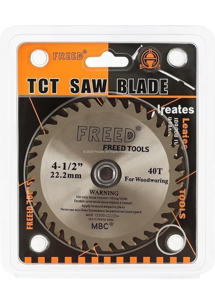 Tct Daire Testere Diski, 115 Mm, 40 Diş, 22.2 mm Delik Çapı, 1055 Karbon Çelik, Krom Vanadyum Yüzeyli, Parlatılmış ve Kaplamalı, Ağaç ve Sunta Için, Kesim Bıçağı