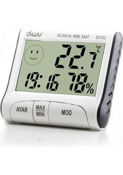 DC102 Iç Mekan Termometre Nem Ölçer Saat